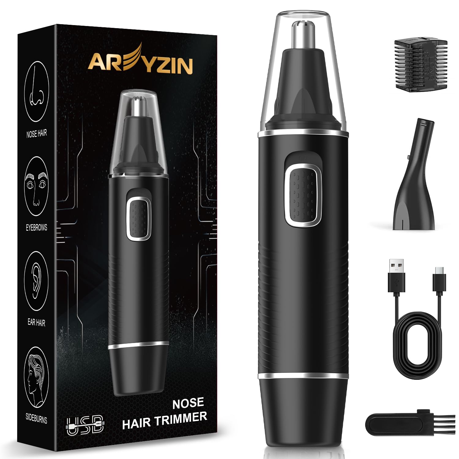 Photo 1 of **INCOMPLETE** AREYZIN Nose Hair Trimmer for Men,Rechargeable Ear and Nose Trimmer,2 in 1 Painless Professional Eyebrow & Facial Hair Trimmer with IPX7 Waterproof Dual Edge Blades (Black)