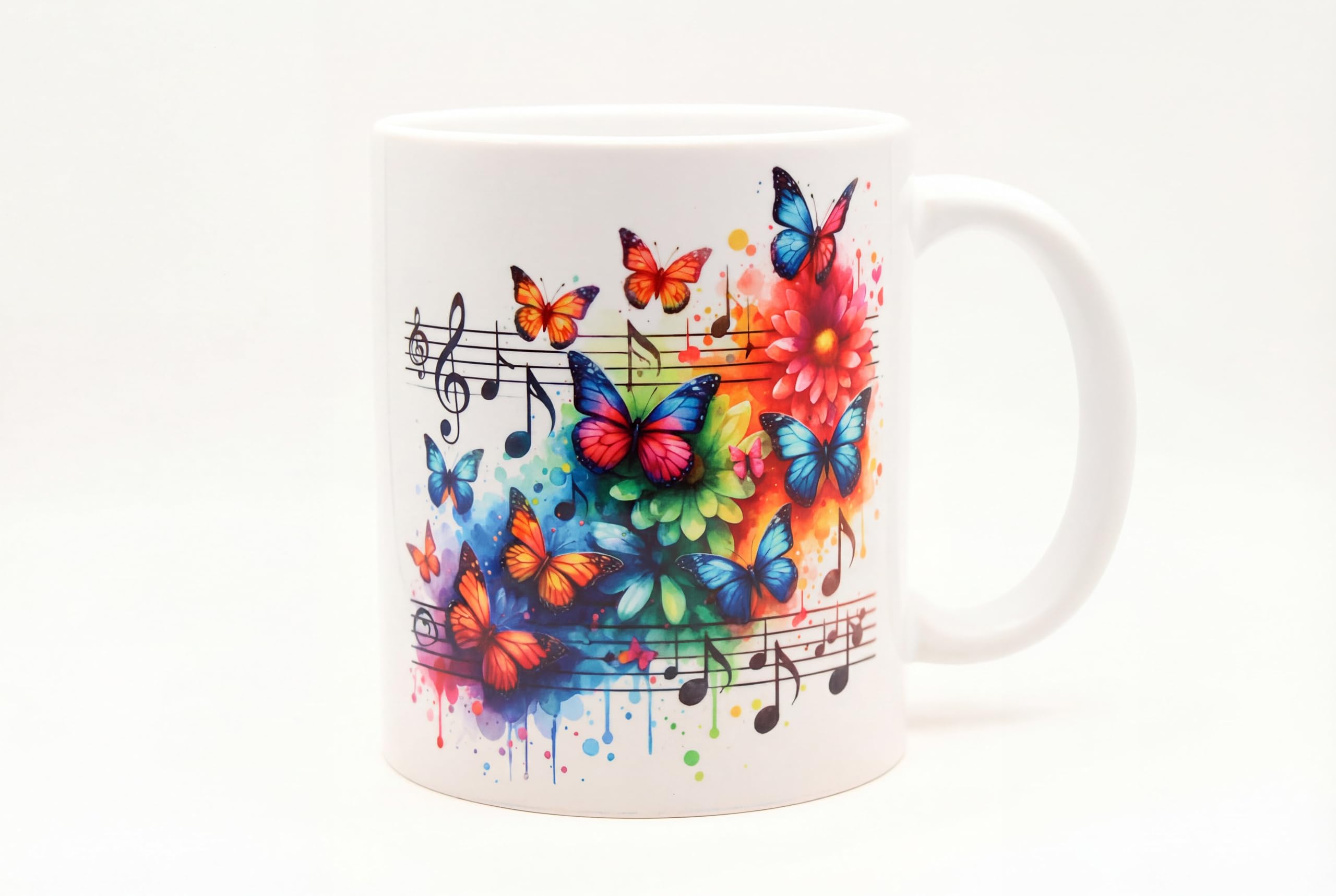 Shopi Zone Ceramic Mug with Butterfly Design and Musical Notes - Colorful and Artistic Style for Nature and Music Lovers