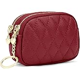 SENDEFN Women's Coin Purse Genuine Leather Wallet Small 2 Zippers Change Pouch Purse with Keychain Ring