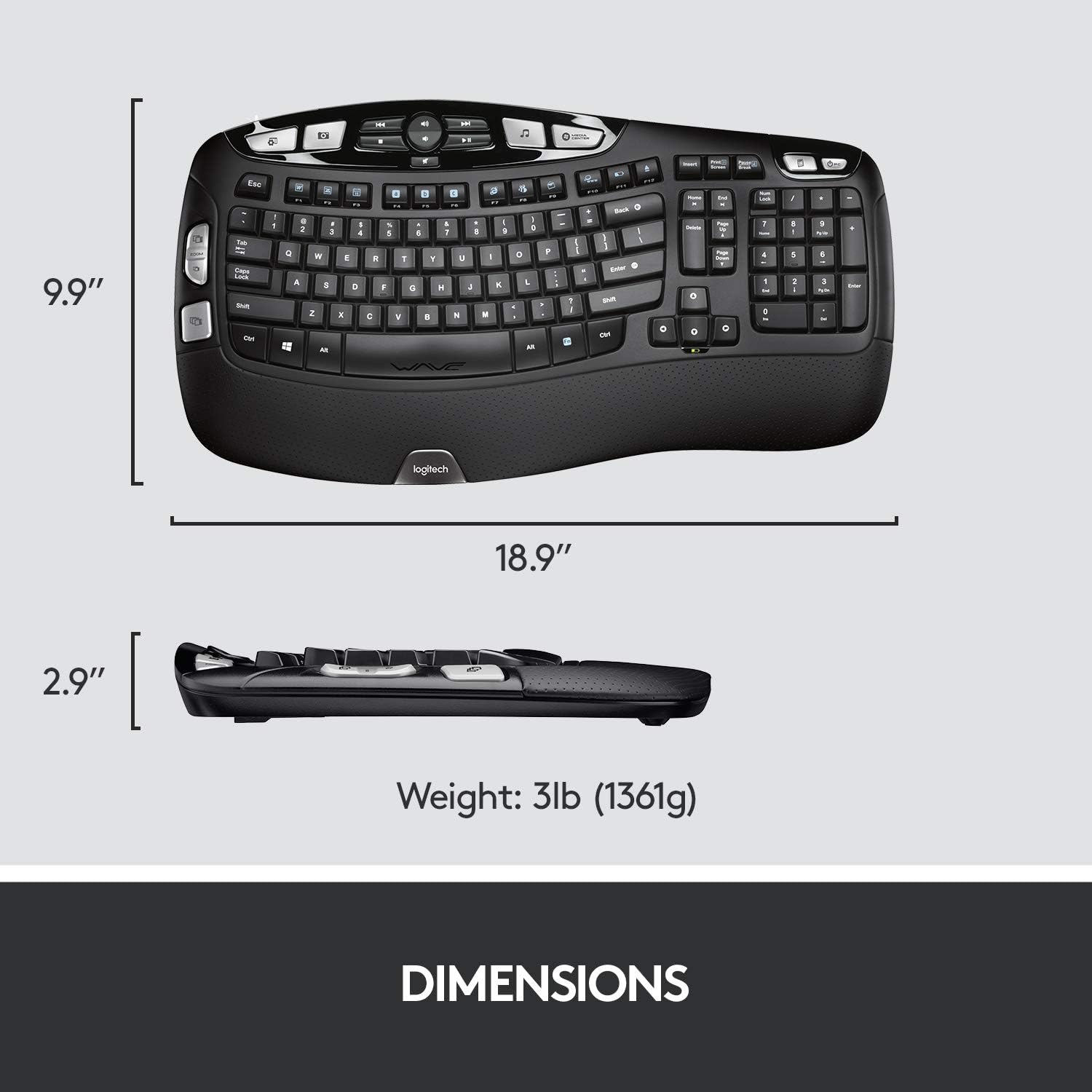 Logitech MK550 Wireless Wave Keyboard and Mouse Combo - Includes Keyboard and Mouse, Long Battery Life, Ergonomic Wave Design - Black: Electronics