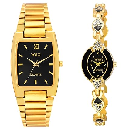 Analogue Black Dial Mens & Womens Couple Watches | Couple Watches Set