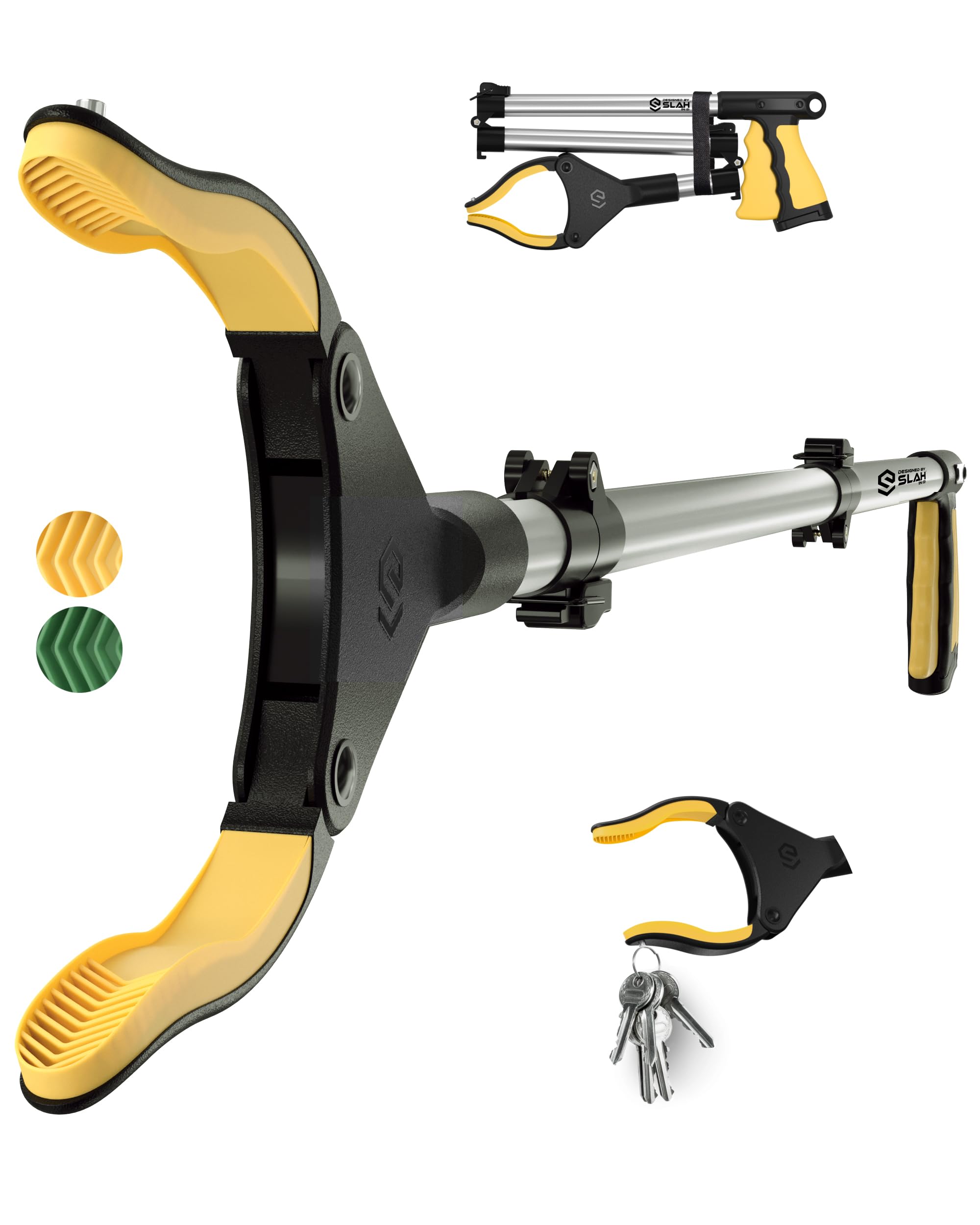 SLAH® 32"/81 cm Litter Pickers Grabber Stick, Helping Hand Grabbers for Disabled,Elderly and Adults,Foldable Rotating 360 Degree Reaching Aids (Yellow)