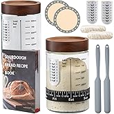 Sourdough Starter Kit,34oz Sourdough Starter Jar Glass with Sourdough Recipes Cookbook.Sourdough Bread Baking Supplies with Thermometer,Natural Wooden Lid, Anti-slip Mat,Sourdough Jar scraper (2 pack)