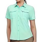Haimont Women's Sun Protection Fishing Hiking Shirts Button Down Short Sleeve Water Resistant Quick Dry Outdoor