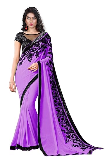 Rajeshwar Fashion With Rf Womens Purple Georgette Embroidered Work Saree With Blouse Piece (PURPLE MINTORSHI,1_Free Size)
