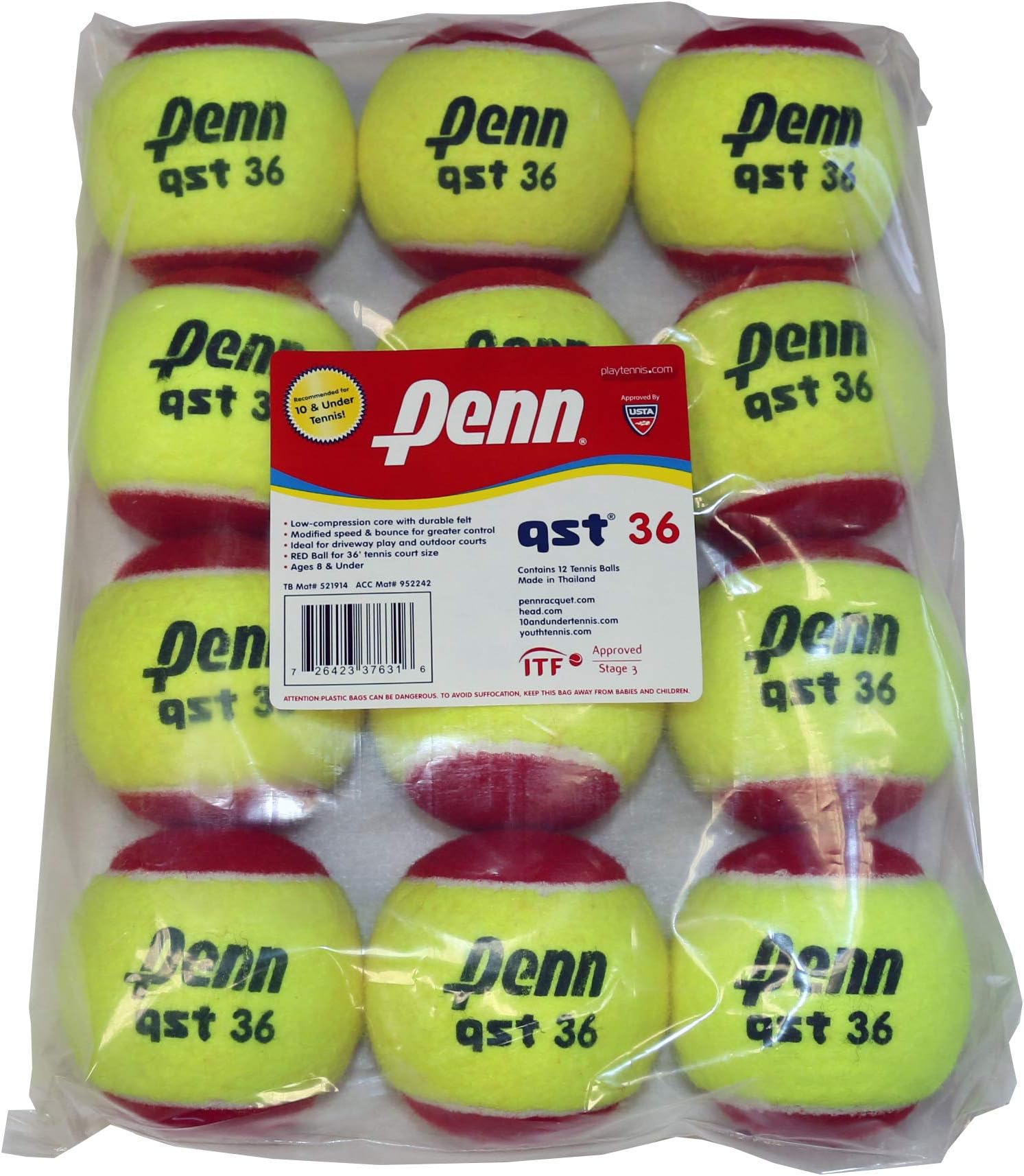 Penn QST 36 Tennis Balls - Youth Felt Red Tennis Balls for Beginners