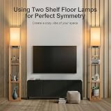 OUTON Floor Lamp with Shelves LED USB C Port 3 Color Temp Wood Shade view 7