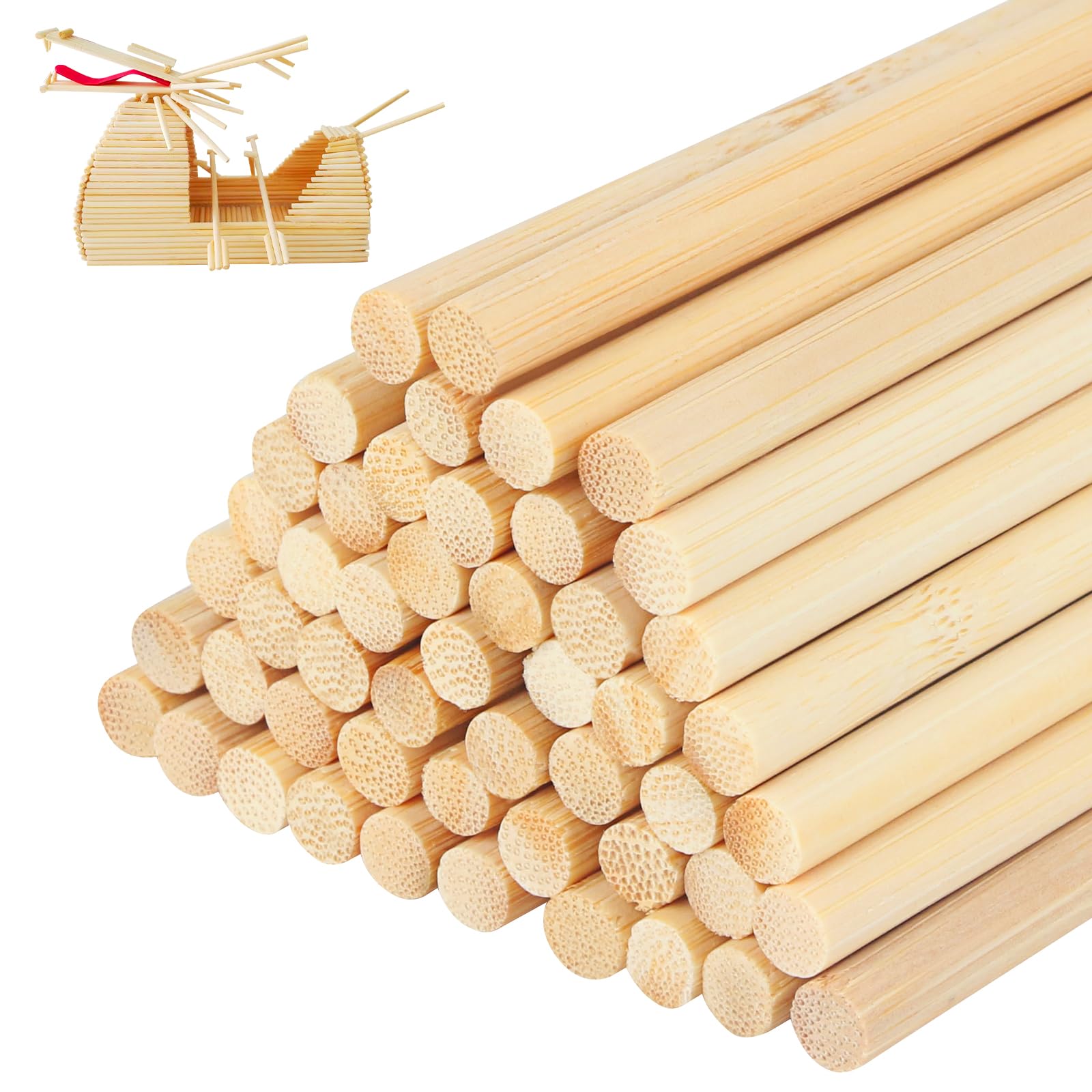 50Pcs Natural Round Wood Dowel Rods, 30cm x 6mm Unfinished Wooden Sticks, Round Woodcraft Sticks, Building Model Wood Craft Sticks, Bamboo Stick Rod Arts Props for DIY Projects Decorations (Style1)