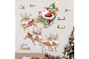 wondever Christmas Wall Stickers Santa Claus and Reindeer Christmas Window Wall Art Decals for Christmas Party Window Xmas Home Party