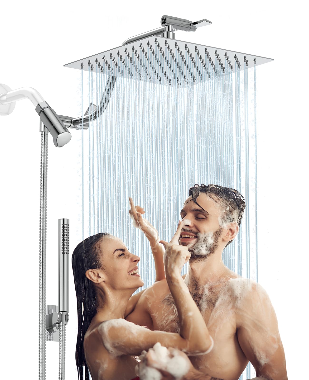 Photo 1 of HOPOPRO 10” All Metal Rainfall Shower Head Combo with Handheld Spray, High Pressure Showerhead Combination, Adjustable Dual Showerheads with Extension Arm, Full-Body Coverage Shower Experience, Silver