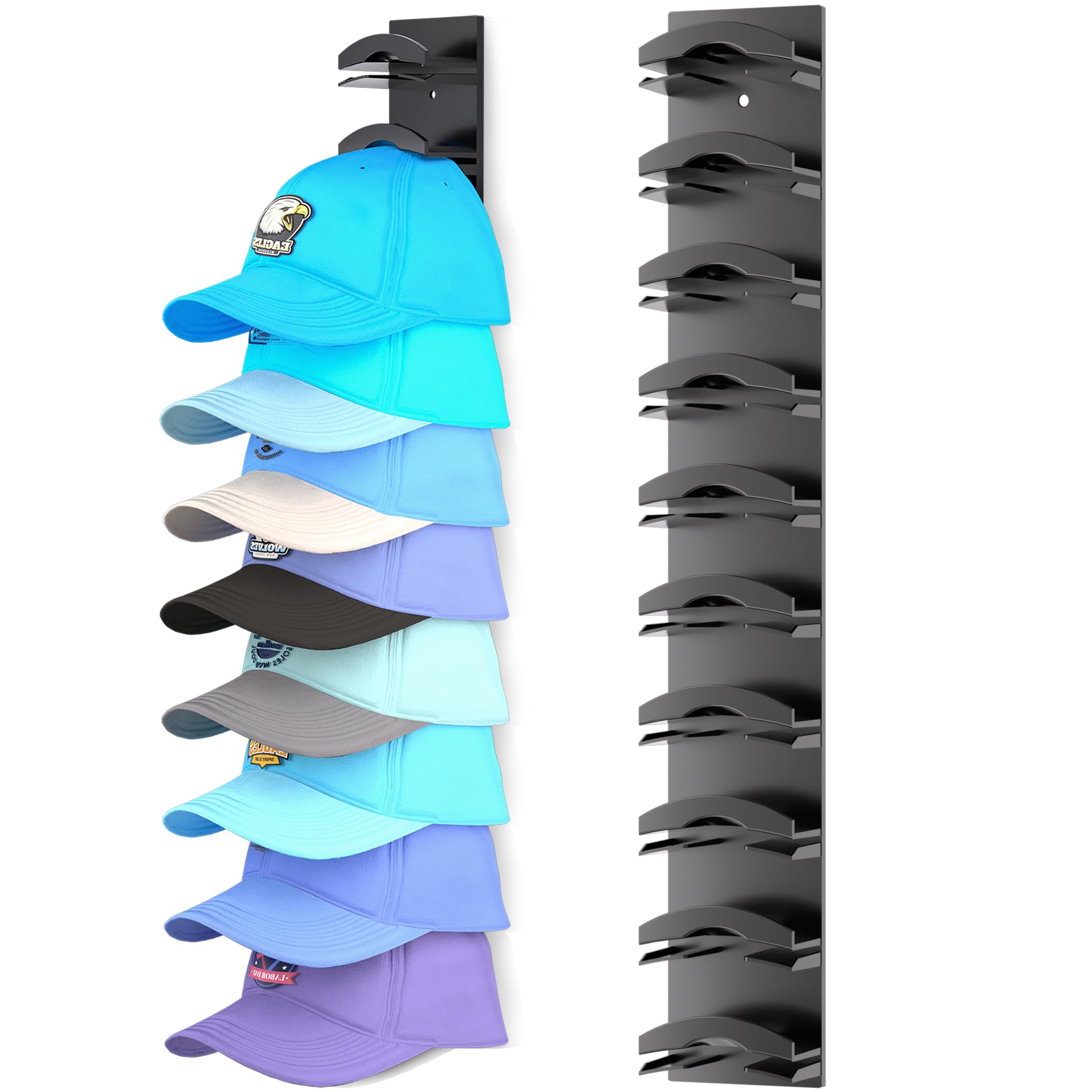 Photo 1 of Hat Organizer for Baseball Caps, Hat Rack for Wall with Strong Adhesive Hold up to 10 Hats, Hat Hanger Holder Display for Door Closet, Cap Organizer Storage Multilayer Two Mounting Option(Black)