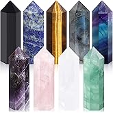 Junkin 9 Sets Healing Crystal Wand, Amethyst Rose Quartz Clear Quartz Tiger Eye Obsidian Fluorite Labradorite Lapis Lazuli for Meditation Crystal Therapy Reiki Supplies(Mixed Color,2-2.4 Inch)