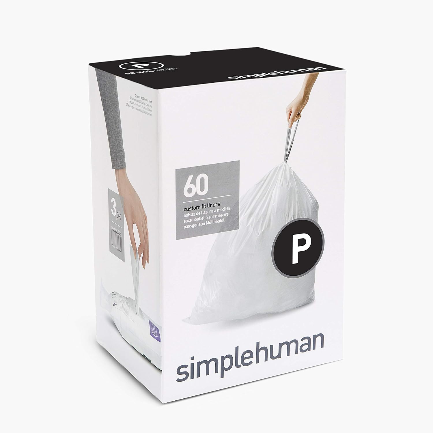 simplehuman Code P Custom Fit Liners, Extra Large, Ultra Strong Trash