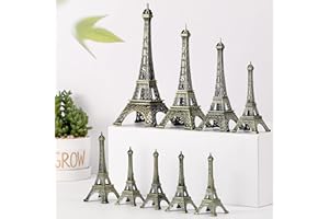 HOTOP 9 Pcs Eiffel Tower Statue Decor Alloy Metal Paris Eiffel Tower Party Decoration 5 Size Eiffel Tower Decor French Table Stand Holder Gift for Cake Topper Collectible Figurine Replica Home (Bronze)