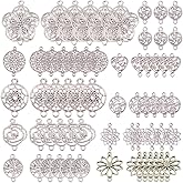 SUNNYCLUE 1 Box 60pcs Assorted Connector Charms Flower Tree of Life Charms Dream Catcher Antique Silver Chakra Heart Linking Connectors Charm for Jewelry Making Charms DIY Craft Supplies Accessories