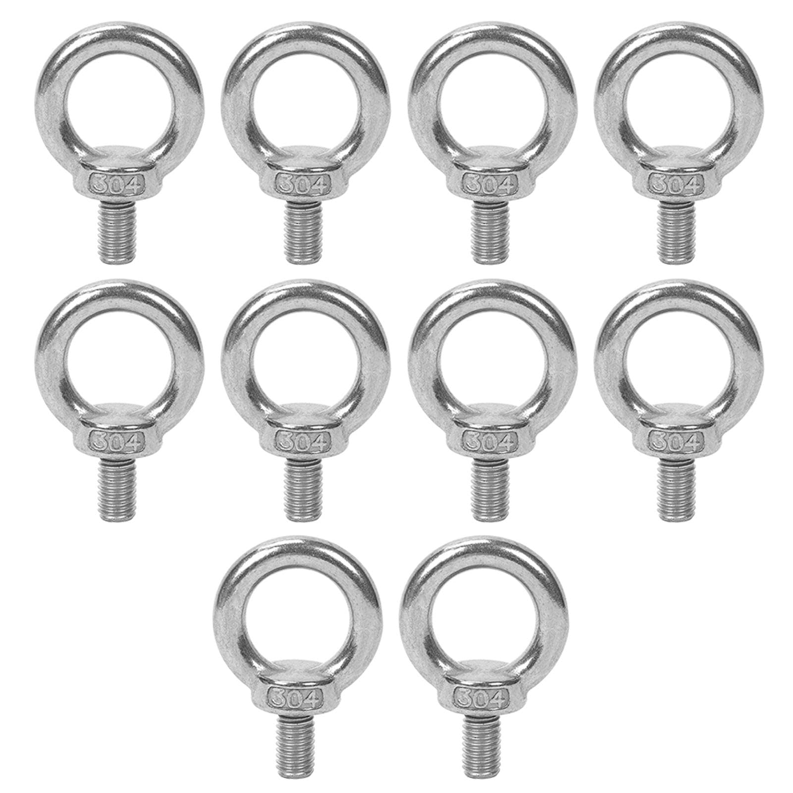 Eye Bolt, M6 Lifting Eye Bolts, 10 Pcs Sliver Stainless Steel Ring Shape Eyebolts, Hardware Eye Nut for Living and Engineering Lifting Equipment