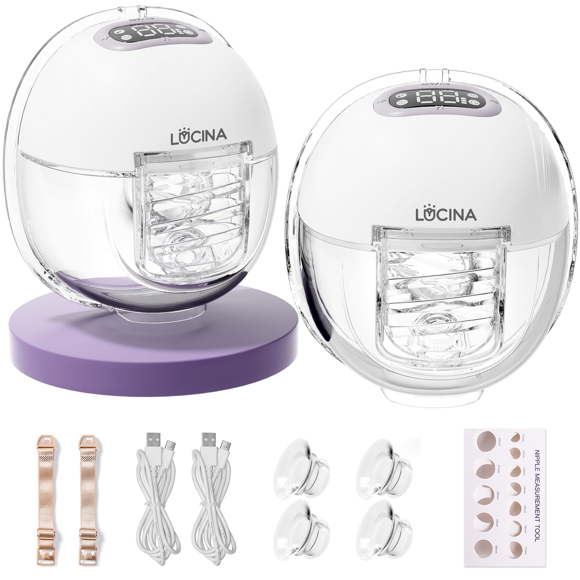 Photo 1 of Lucina Breast Pump Hands Free, Wearable Breastfeeding Pump with 4 Modes & 9 Levels, Portable Electric Breast Pump, Strong Suction, Discreet & Smart Display, 19/21/24mm Insert/Flange, 2 Pack