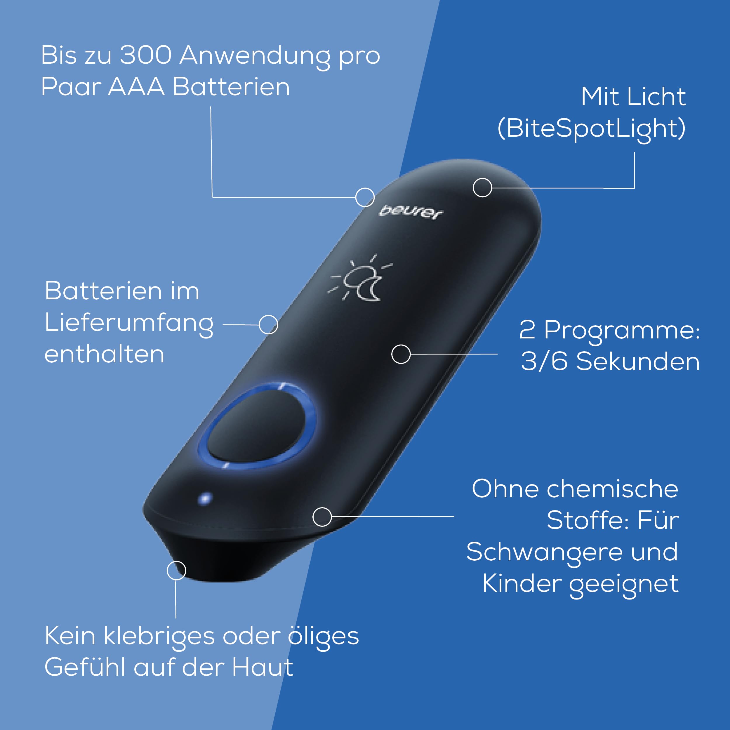 Beurer BiteX Day&Night Insektenstichheiler BR 90, Mückenstich Hitzestift zur Behandlung von Insektenstichen- und bissen, elektronischer Stichheiler, mit Licht zur Anwendung im Dunkeln, Reise-Gadget 6