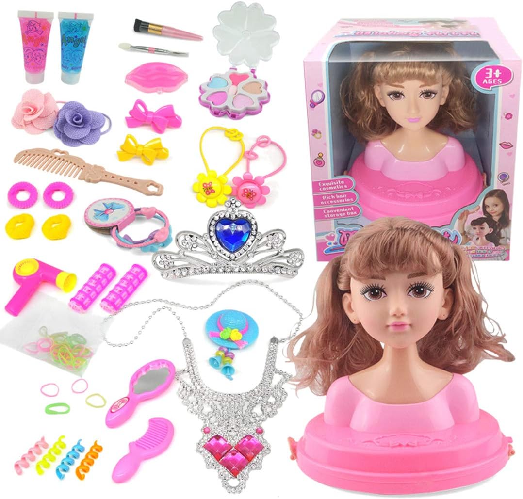 MAZOZ Kids Play Hairdressing Set Children Doll Deluxe Styling Head