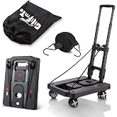 GtIiFmTe Foldable Hand Truck, Lightweight Luggage Cart for Airport Car Seat | Compact Folding dolly with Rotating swivel wheel,storage size12&times;15.7&times;4.1",110lbs Load,Upright Lock Handle with 3bungee cords