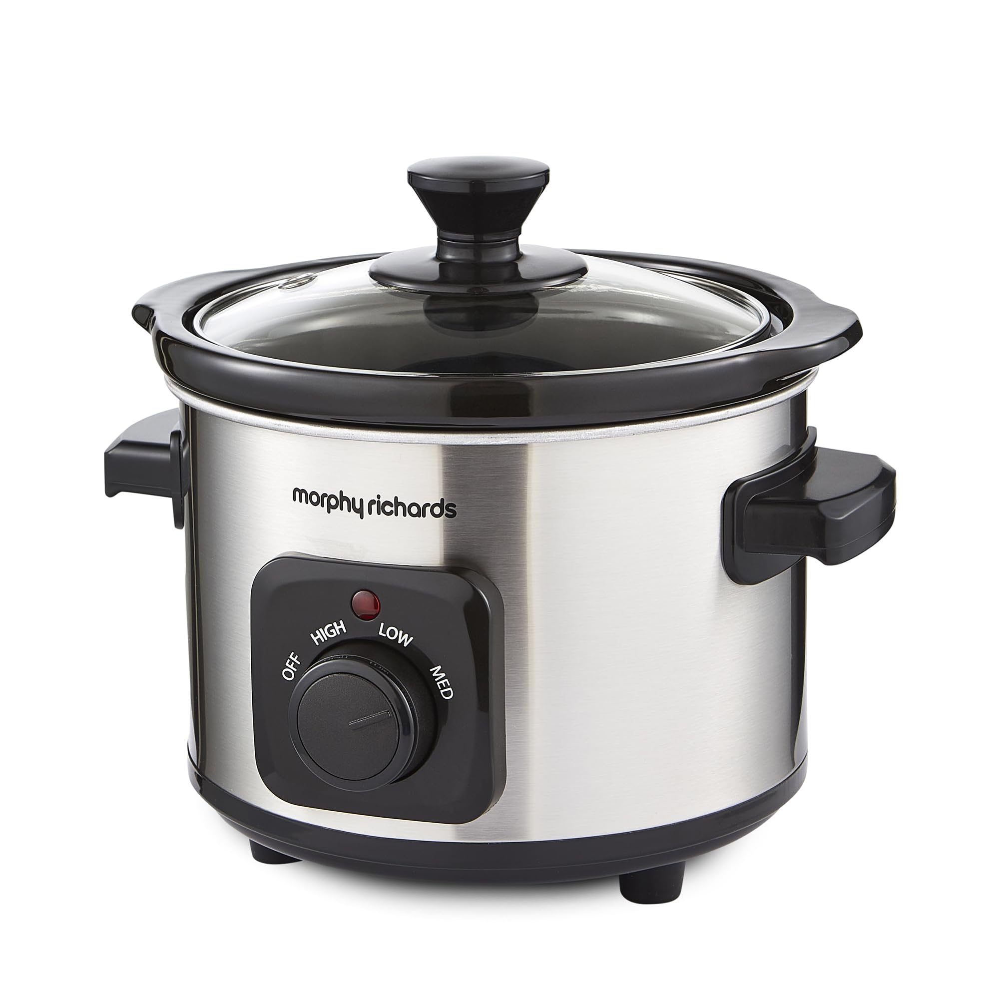 Morphy Richards Slow Cooker, 1.5L, Ceramic Pot, Lightweight & Compact, 3 Heat Settings, Stainless Steel Finish, For Couples, Small Households, Casseroles, Curries, Stews, Chillis, 460300