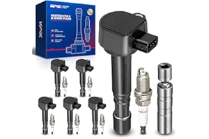 KAX Set of 6 Coil Pack & Iridium Spark Plugs w/Magnetic Socket for HDA Pilot 2003-2008, Civic 2001-2005 1.7L, Accord 2004-2007 3.0L, MDX 2001-2009, Ridgeline 2006-2008, Saturn Vue 2004-2007 3.5LUF400
