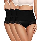 MEIYATING Women's Tummy Control High Waisted Underwear, Post Partum Compression, Full Coverage Lace Panties Briefs 3 Pack
