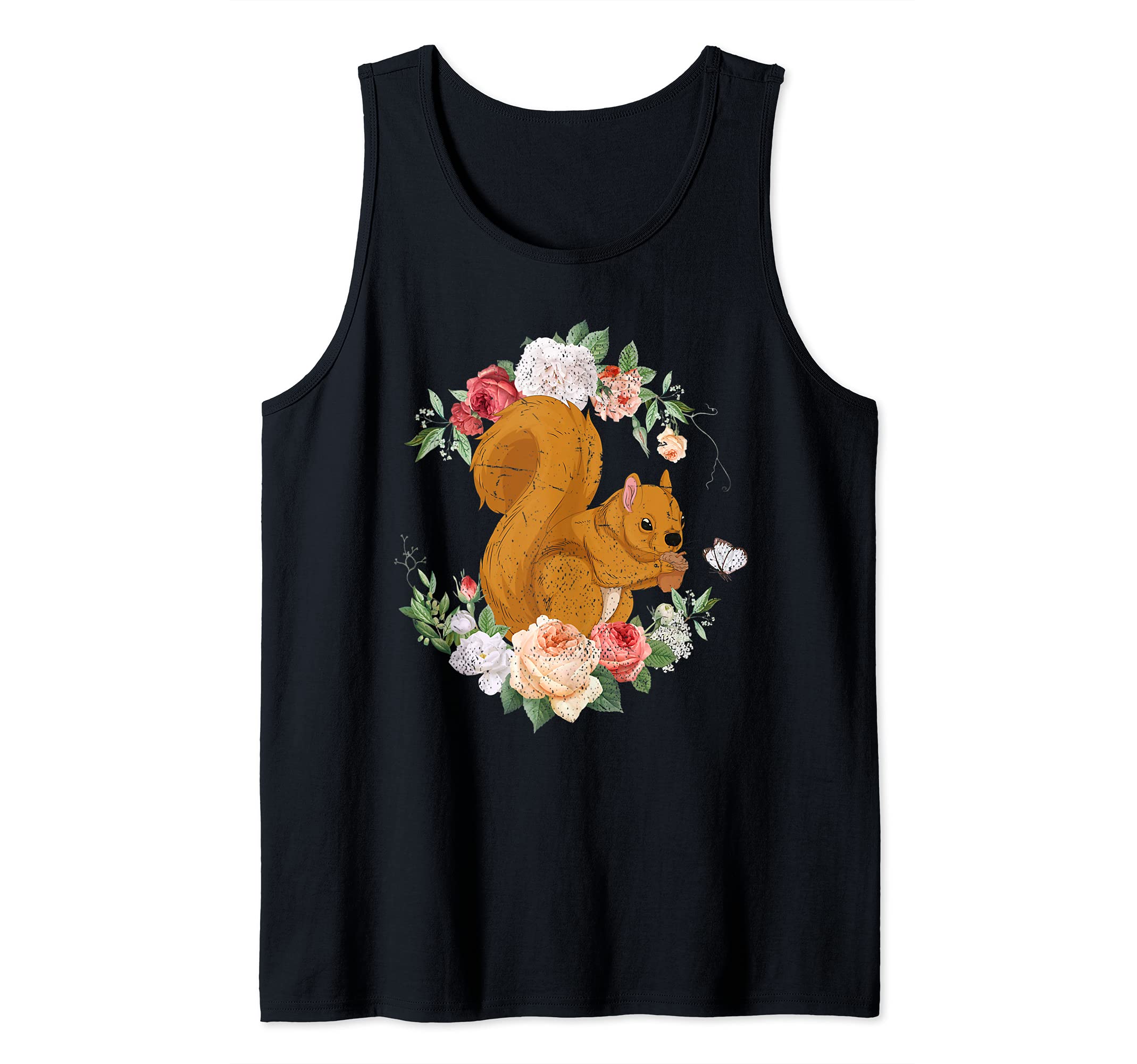 Floral Nature Animal Wildlife Forest Flowers Cute Squirrel Tank Top