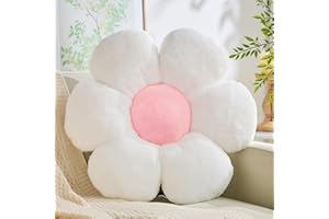 CANGHI Daisy Shaped Throw Pillow - Cute Flower Seating Cushions for Adults & Kids - White & Pink, 15.74 inch