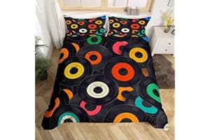 Homewish Musical Theme Comforter Cover Set Colorful Vinyl Records Decor Duvet Cover (No Comforter) with Zipper Ties Soft Microfiber Bedspread Cover (1 Duvet Cover + 1 Pillow Case) Twin Size