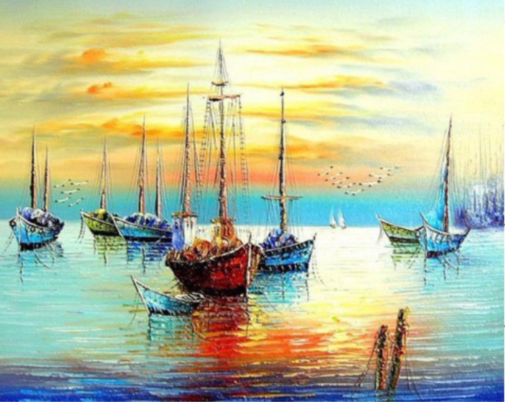 WOWDECOR Paint by Numbers Kits for Adults Kids, Diy Oil Painting - Sunset Sea Ship Seagull Landscape 16x20 inch (Framed)