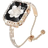 WINGLE for Apple Watch Bands Women 40mm 41mm 44mm 45mm with Bling Apple Watch Case Lace Edge Screen Protector, Sparkle Diamond Bracelet Cute 4 Leaf Clover Dressy iWatch Band Series 9 8 7 6 5 4 3 2 SE