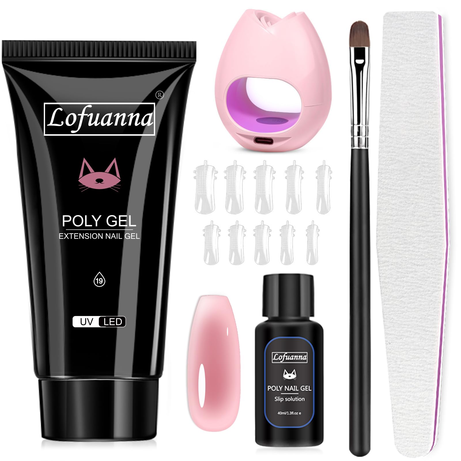 lofuanna Poly Gel Nail Kit-30ML Poly Extension Gel Nail Starter kit, Poly Nail Gel With Nail Lamp Slip Solution Nail form Nail Brush,Nail Strengthen Nail Gel Kit DIY for Beginners (Jelly Pink)