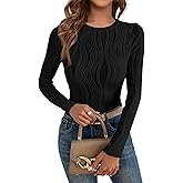 PRETTYGARDEN Women's Tops 2026 Spring Fashion Long Sleeve Crewneck Blouse Fitted Textured Basic Knit T Shirt Y2k Clothes