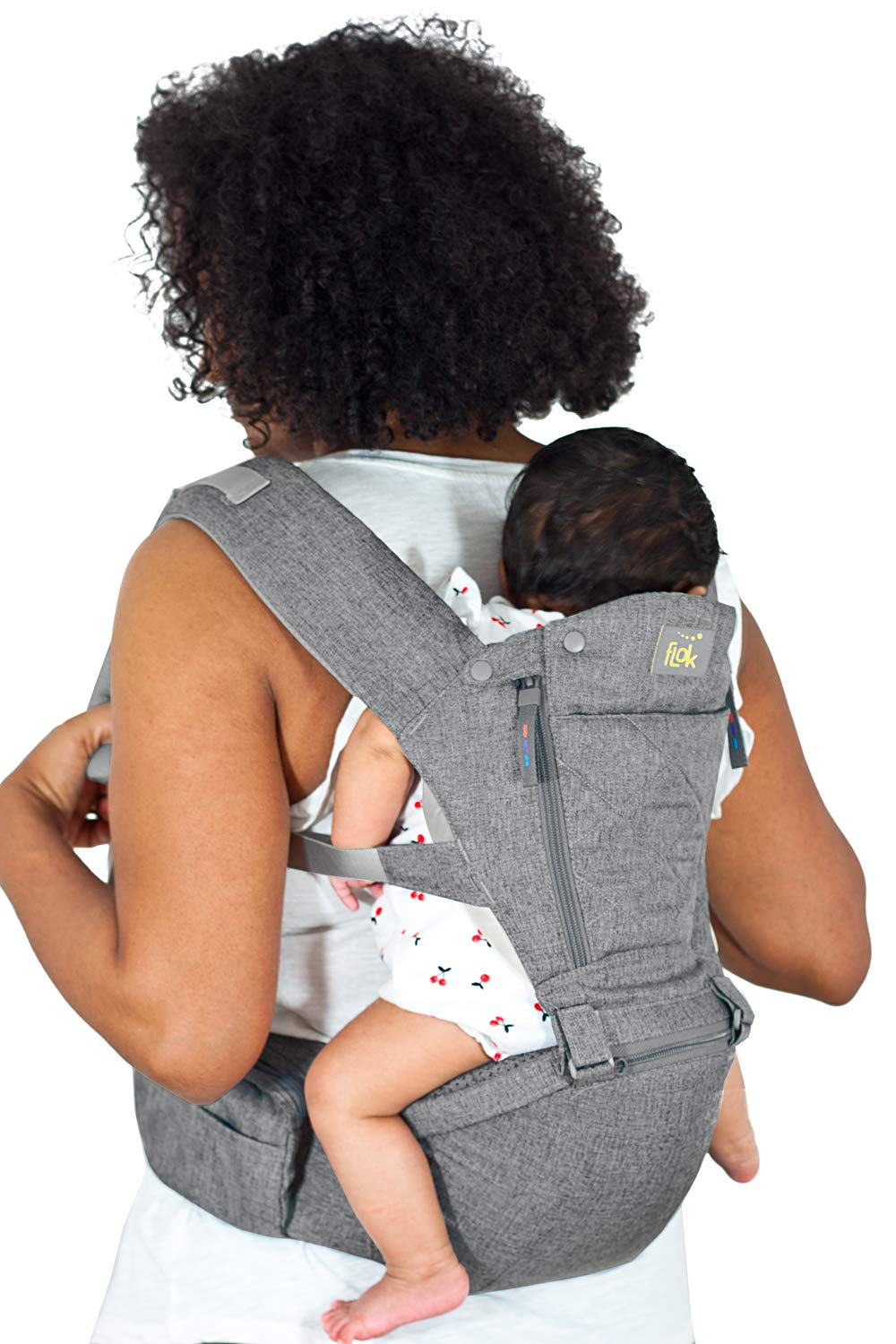 Flok - Babytrage Ergonomische Babytrage 0 36 Monate mit abnehmbarem Sitz und abnehmbarer Kapuze. Evolutionär, verstellbar und atmungsaktiv. Multiposition, Front, Back und Street Front (Grigio)