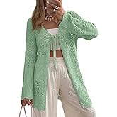 SHEWIN Crochet Cardigans for Women Lightweight Tie Front Sweater Hollow Out Summer Beach Cardigans for Women 2026