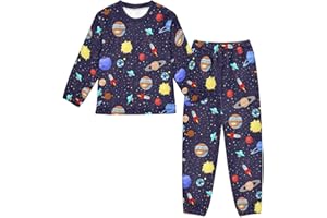 Meocouoe Space Planets Fleece Pajama Sets Soft Cozy Pullover Sweatshirt Pants Set 2 Piece Sleepwear, 6-16Y