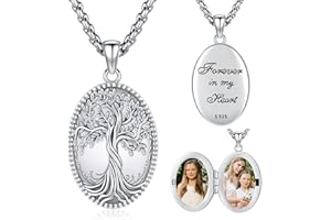 EUSENSE Picture Locket Necklace for Women Men Rose 14K Real Gold 925 Sterling Silver Jewelry Heart Locket Necklace that Holds Pictures Tree of Life Viking Wolf Celtic Knot St Christopher St Michael Pendant