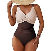 Pink Queen Women One Piece Swimsuit 2026 Patchwork Twist Front V Neck Ruched Tummy Control Swimwear Bathing Suits