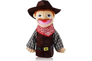 ZJOEY Role Play Hand Puppets Hand Plush Chef Doctor Fireman Pirate Detective Athlete Nurse Worker Hand Puppet Toys Puppets for Kids Storytelling Imaginative Pretend Play Teaching Preschool(Cowboy)
