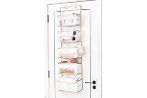 DAMAHOME Over Door Hanging Storage Organizer For Closet 5 Large Clear Window Pocket, 4 Metal Hooks for Baby Nursery Bedroom Pantry Bathroom (Marble)