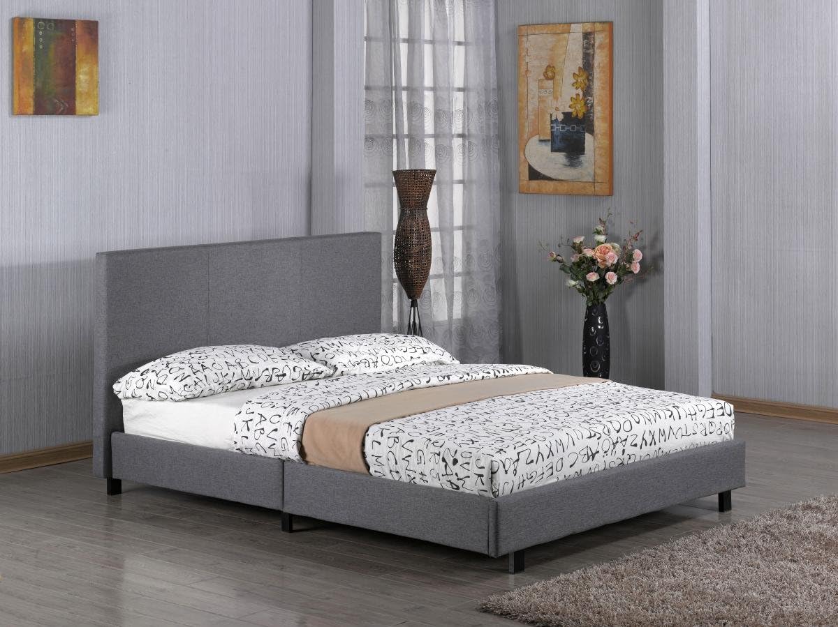 Kelsey Stores 3ft, 4ft, 4ft6, 5ft Fusion Grey Linen Fabric Bed Double Single King Size Bed (4FT Small Double)