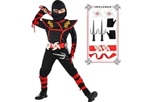 SATKULL Kids Ninja Costume Set Boy Halloween Cosplay Costume Boy Ninja Muscle Costume With Ninja Foam Accessories