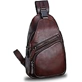 Genuine Leather Sling Bag Crossbody Purse Handmade Hiking Daypack Motorcycle Bag Retro Shoulder Backpack Vintage Chest Bag (Coffee)