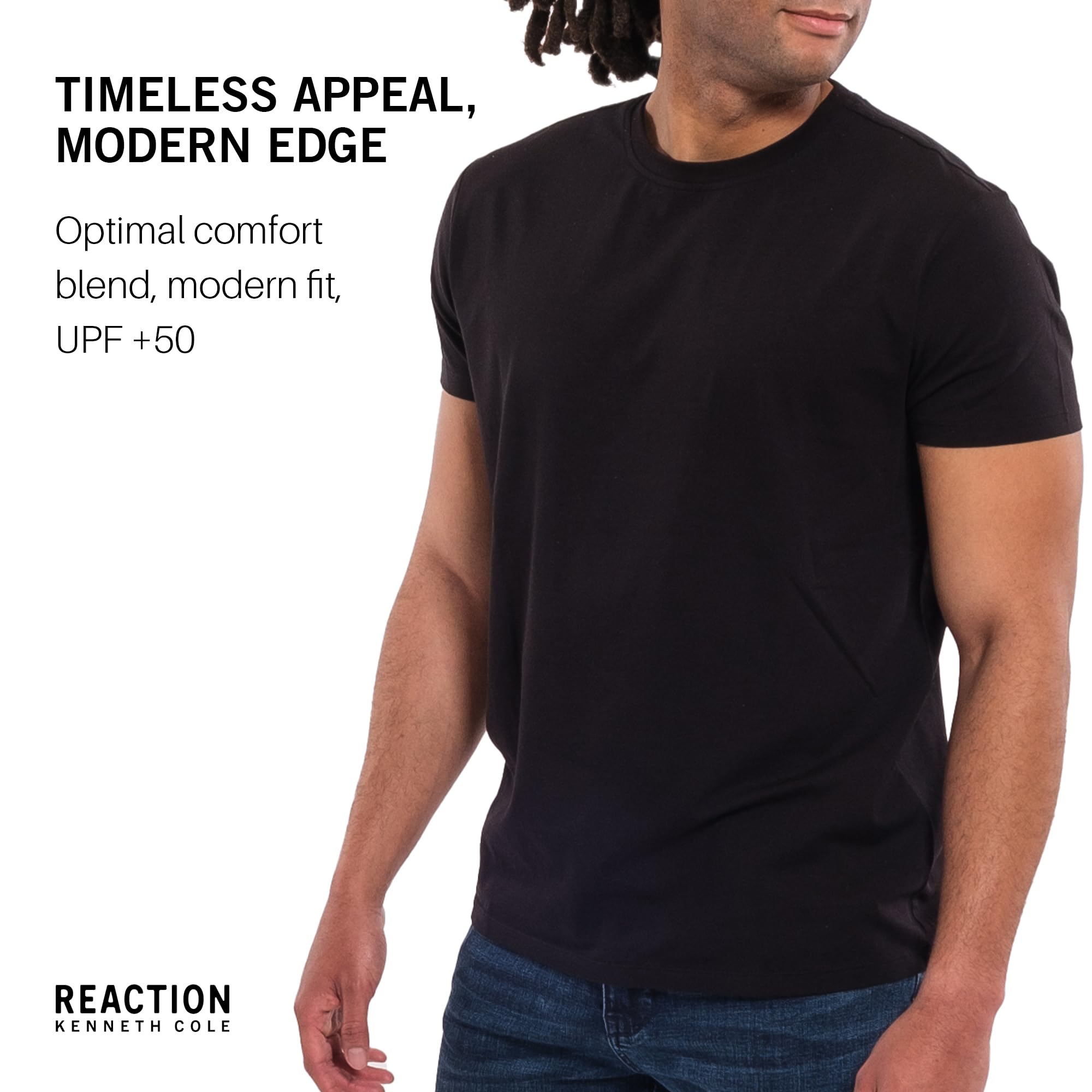 Kenneth Cole REACTION Mens T-Shirt Pack of 3 - UPF 50+ Cotton/Spandex Jersey Slim Fit Black T Shirts for Men (Black, Medium)