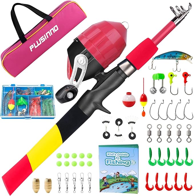 PLUSINNO Kids Fishing Pole, Starter Fishing Kit, Portable Telescopic
