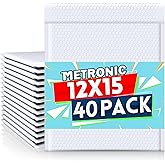 Metronic Bubble Mailers 12x15 Inch 40 Pack Large Bubble Mailer White Waterproof Padded Envelopes Opaque Cushioning Mailer for Shipping Clothes, Books,Jewelry Makeup Supplies