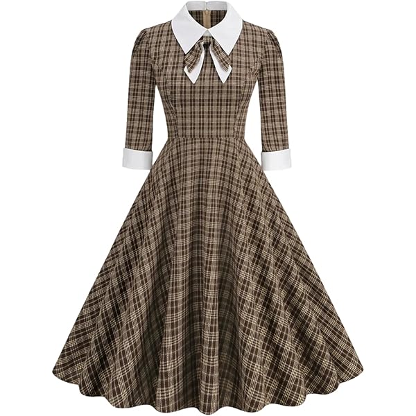 Amazon.com: Women Vintage Plaid Gingham Dress Winter Dress