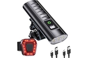 PRASKY Bike Lights for Night Riding, USB Rechargeable Mountain Bicycle Headlight, Super Bright, Waterproof, 6+4 Light Modes Bike Light Set for Cyclists and Commuters