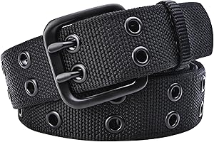 Drizzte Men's Double Prong Belt 39'' to 71'' Big and Tall Men Nylon Black Grommet Belts